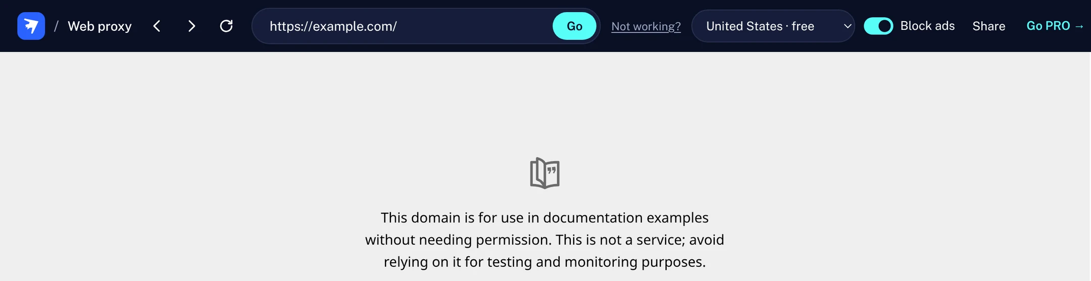 A site open inside the web proxy, with its address bar on top